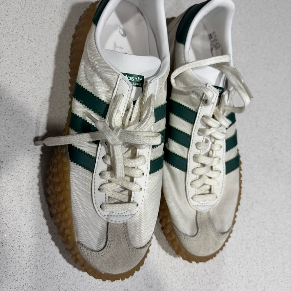 Adidas Men's White and Dark Green Sneakers